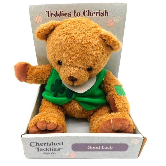 Vintage 2003 Enesco Cherished Teddies Good Luck Shamrock Plush Teddy Bear in Box - Picture 1 of 9